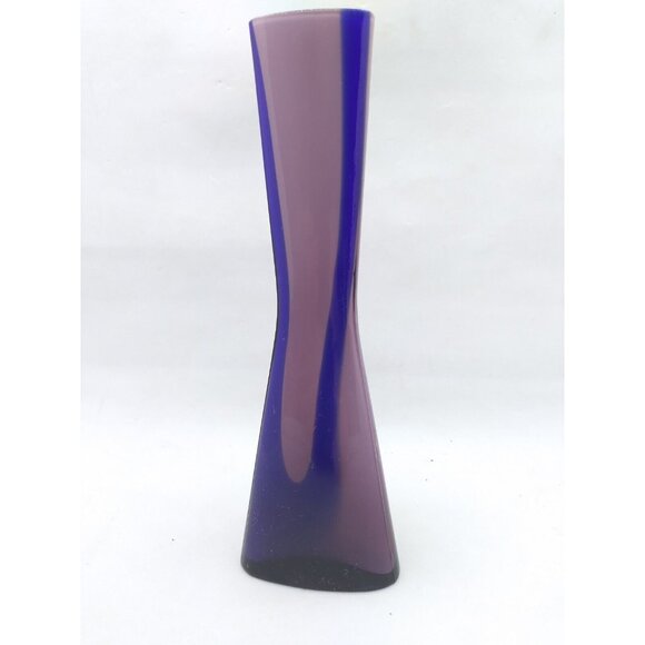 Vtg MCM Cased Glass Triangular Bud Pop Art Purple Bud Vase Japan 7.5"  READ - Picture 1 of 15